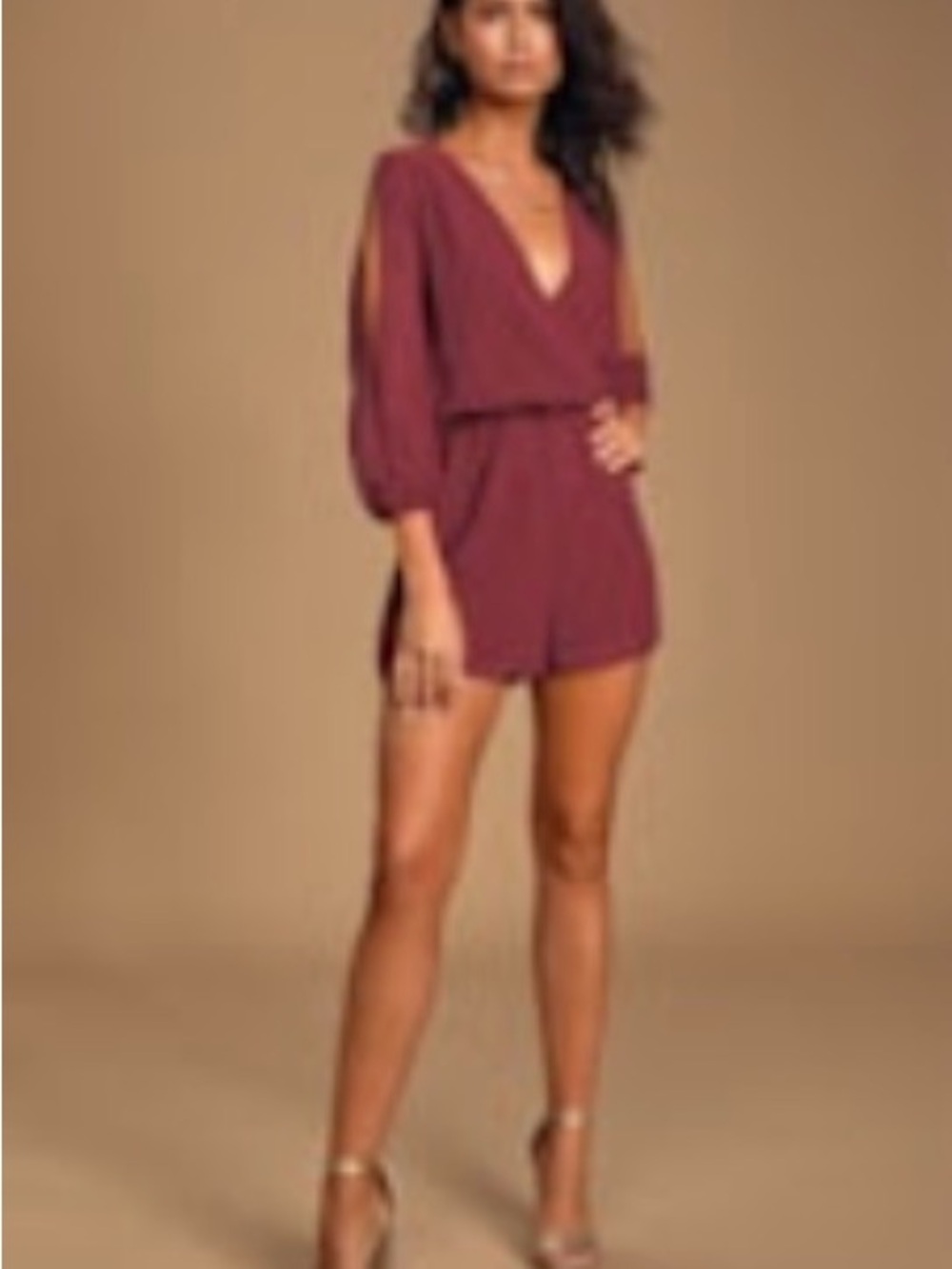 Lulu's Burgundy Wrap-Style Long Sleeve Mini Dress